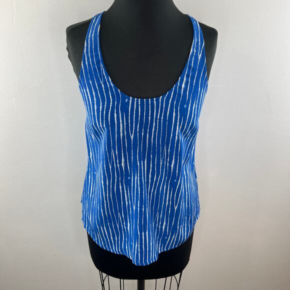 JOIE Blue White Stripe Sleeveless Scoop Neck Racerback Silk Tank Top Size XS - Picture 3 of 9